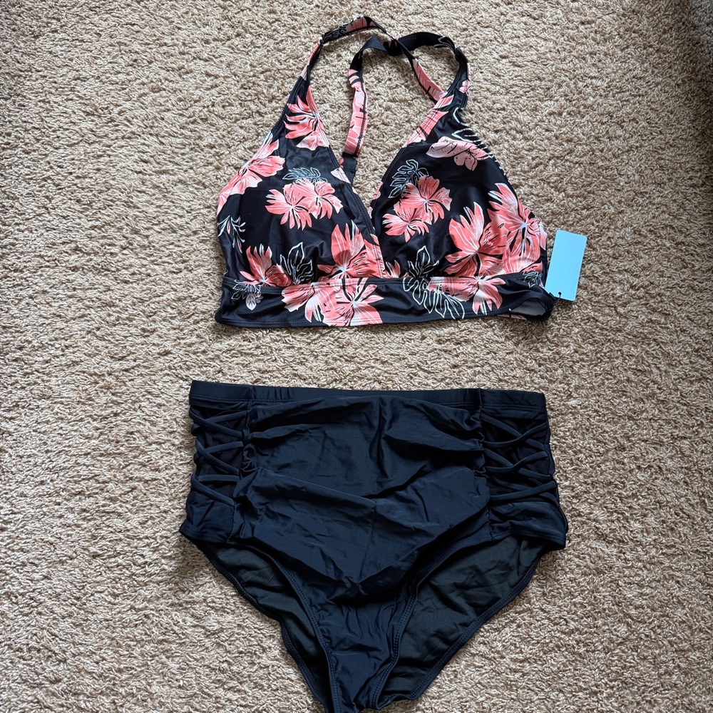 NWT Floral 2 piece High Waist Swimsuit Bikini Younique